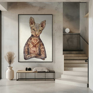 Tablou înramat „Stylish Tattoo Cat” de Mike Koubou
