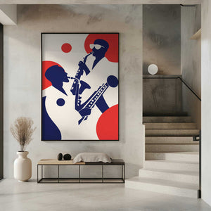 Tablou înramat „Silhouettes of Musicians Playing Saxophones” de Layla Oz