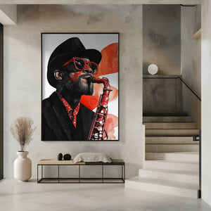 Tablou înramat „Saxophonist music art” de Justyna Jaszke