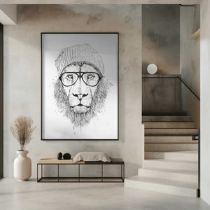 Tablou înramat „Cool Lion Bw” de Balazs Solti