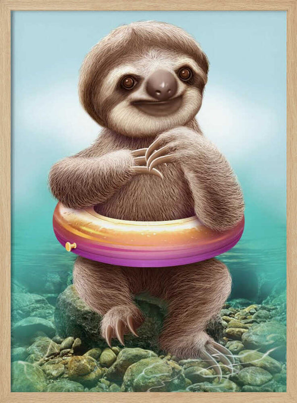 Tablou înramat „YOUNG SLOTH WITH BUOY” de Adam Lawless