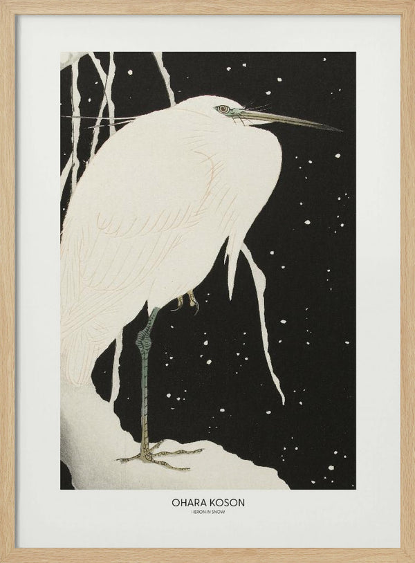 Tablou înramat „Heron In The Snow” de Ohara Koson