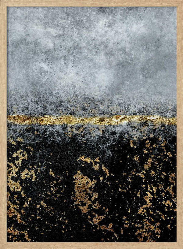 Tablou înramat „Gold Black Abstract” de Bilge Paksoylu