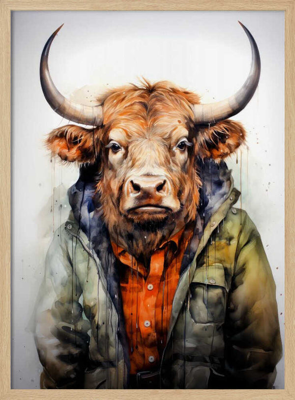 Tablou înramat „Buffalo Watercolor Animal Art (1)” de Justyna Jaszke