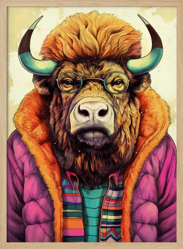 Tablou înramat „Buffalo Watercolor Animal Art (2)” de Justyna Jaszke