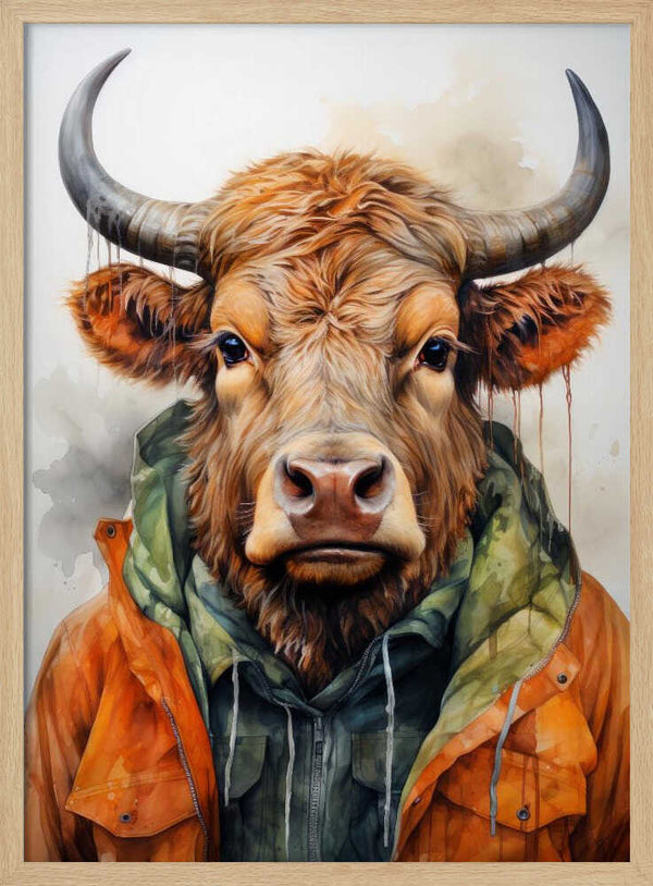 Tablou înramat „Buffalo Watercolor Animal Art (3)” de Justyna Jaszke