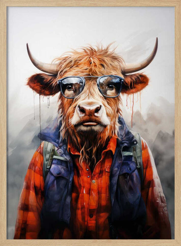 Tablou înramat „Buffalo Watercolor Animal Art (4)” de Justyna Jaszke