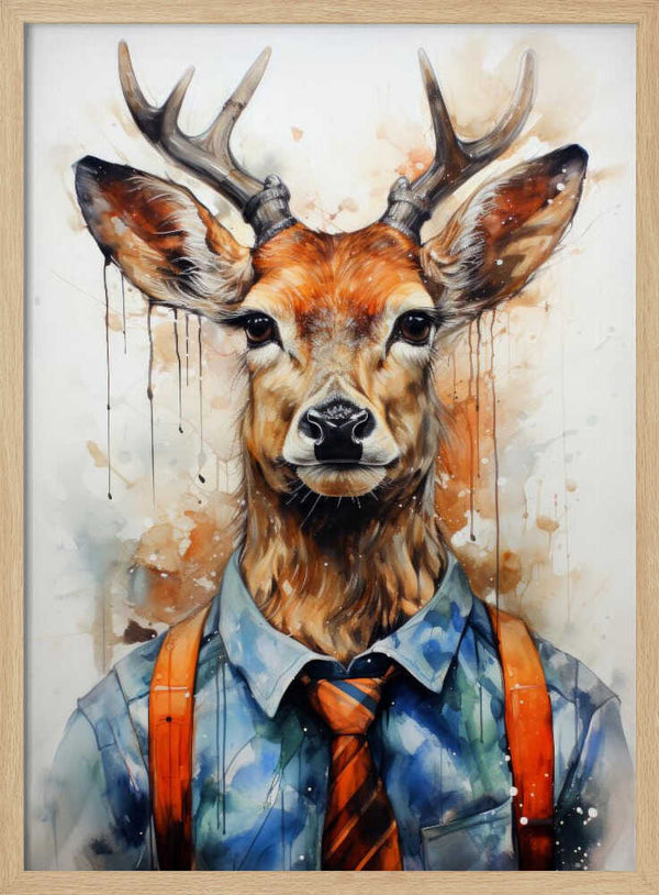 Tablou înramat „Deer Watercolor Animal Art (1)” de Justyna Jaszke