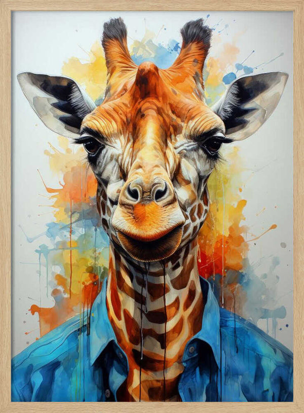 Tablou înramat „Giraffe Watercolor Animal Art (1)” de Justyna Jaszke
