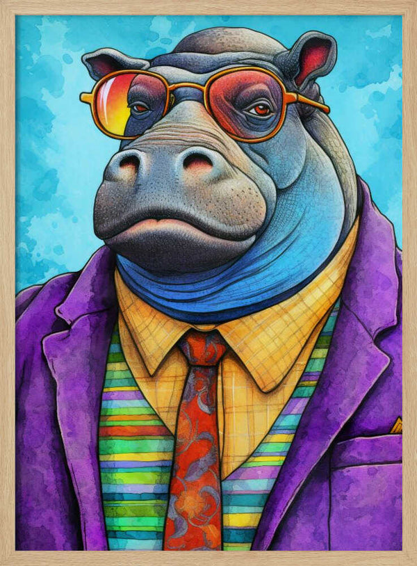 Tablou înramat „Hippopotamus Watercolor Animal Art” de Justyna Jaszke
