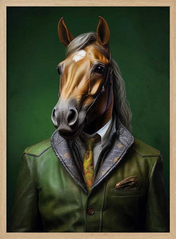 Tablou înramat „Elegant Green Horse Animal Art” de Justyna Jaszke