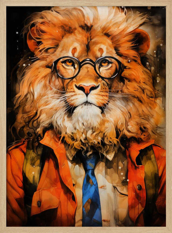 Tablou înramat „Lion Watercolor Animal Art” de Justyna Jaszke