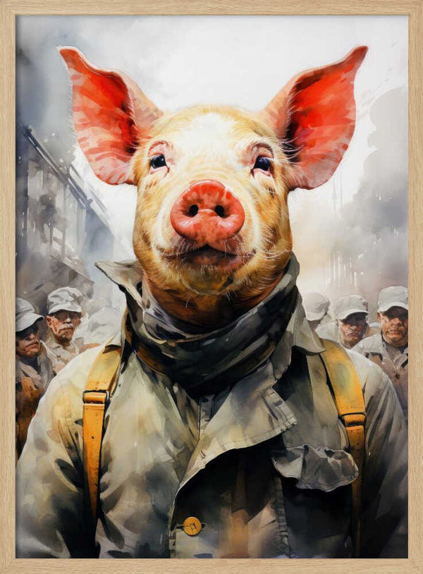 Tablou înramat „Pig 1984 Watercolor Animal Art” de Justyna Jaszke