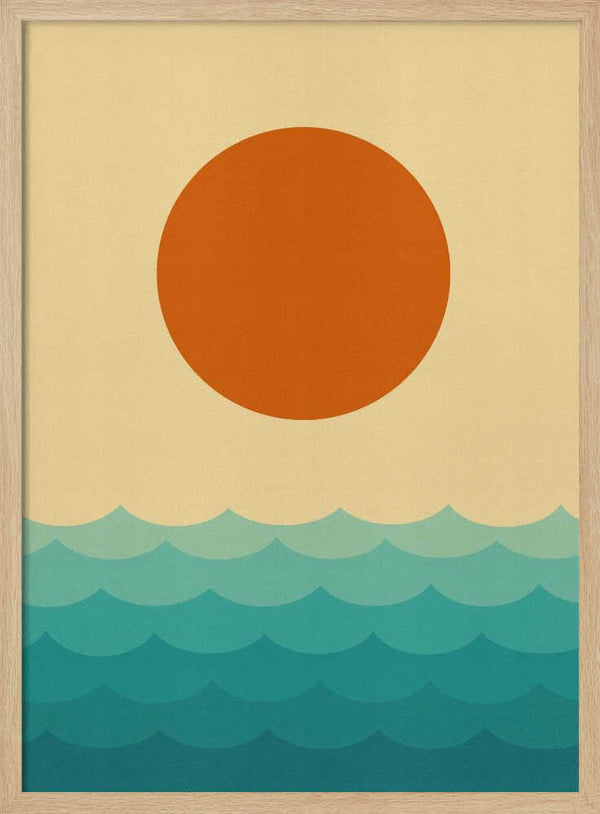 Tablou înramat „Stylized Sunset Over Waves” de Vitor Costa