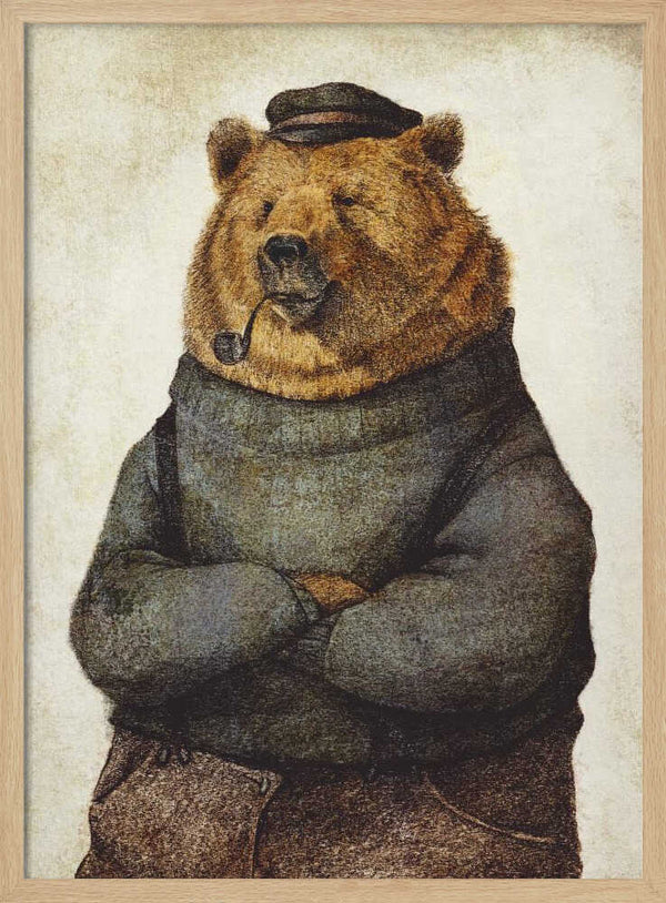 Tablou înramat „Bear Dressed In A Sweater And Cap” de Mike Koubou