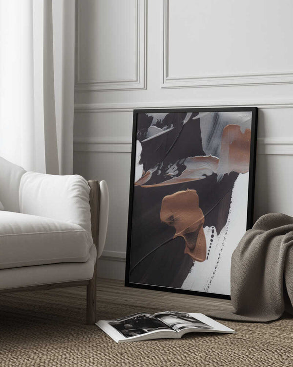 Tablou înramat „Dynamic Brushstrokes in Brown and Copper” de uplusmestudio