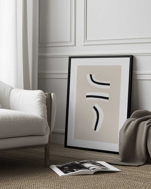 Tablou înramat „Minimalist Black and White Curved Lines” de uplusmestudio