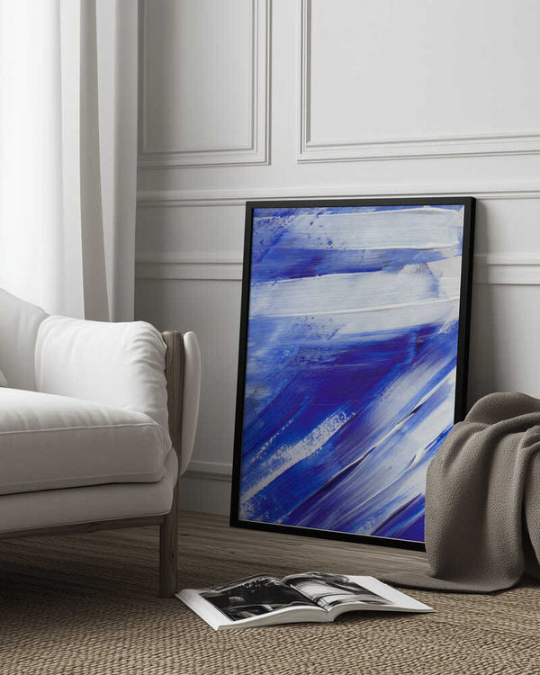 Tablou înramat „White and Blue Brushstrokes” de uplusmestudio