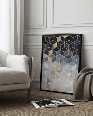 Tablou înramat „Soft Blue Gradient Cubes” de Elisabeth Fredriksson