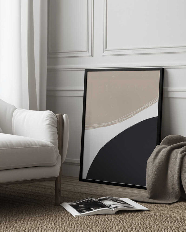 Tablou înramat „Beige And Black Organic Shapes” de uplusmestudio