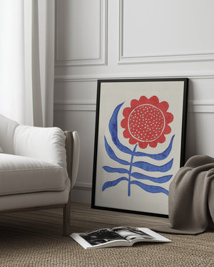 Tablou înramat „Red Flower / Lino Print” de Alisa Galitsyna
