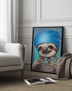 Tablou înramat „SLOTH WITH GOGGLES” de Adam Lawless