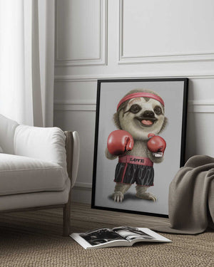 Tablou înramat „the boxing sloth” de Adam Lawless