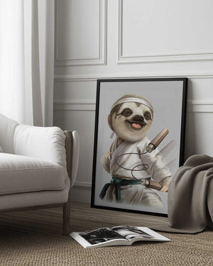 Tablou înramat „karate sloth” de Adam Lawless
