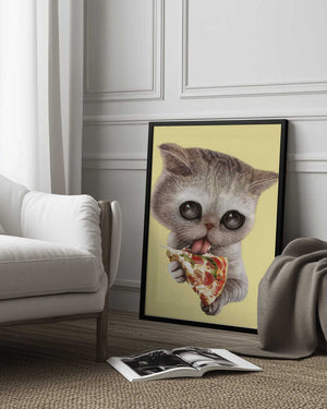 Tablou înramat „cat loves pizza” de Adam Lawless