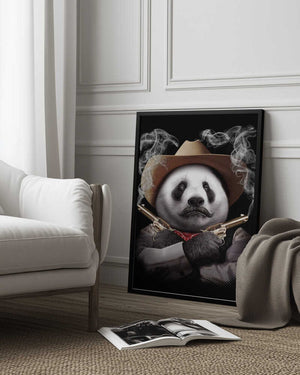 Tablou înramat „panda crossgun” de Adam Lawless