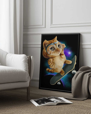 Tablou înramat „cat on skateboard” de Adam Lawless