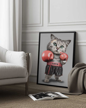 Tablou înramat „boxing cat” de Adam Lawless