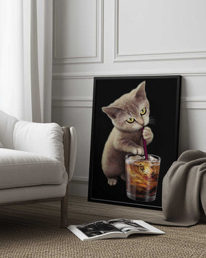 Tablou înramat „cat and soft drink” de Adam Lawless