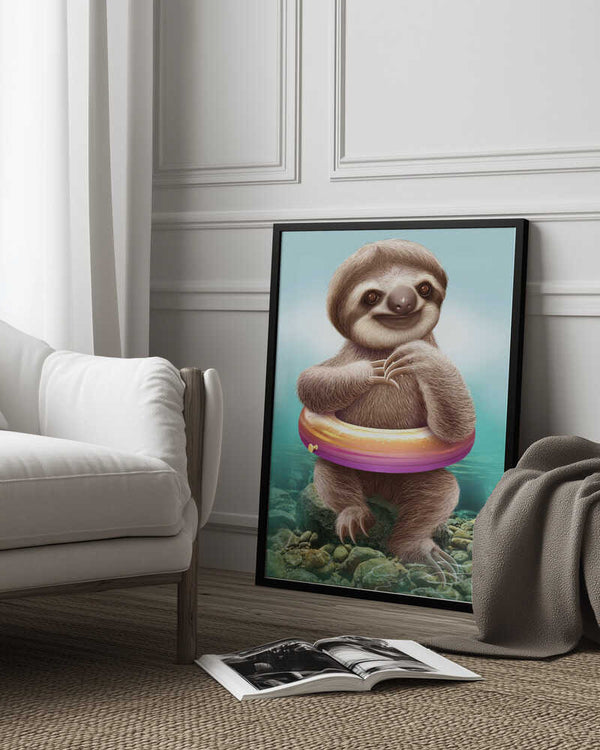 Tablou înramat „YOUNG SLOTH WITH BUOY” de Adam Lawless