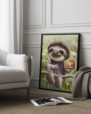 Tablou înramat „SLOTH ONTREE DELIVERY” de Adam Lawless