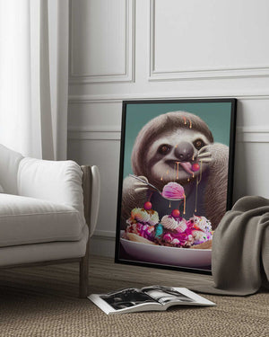 Tablou înramat „SLOTH ENJOYING ICE CREAM” de Adam Lawless