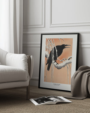 Tablou înramat „Crow On Snowy Branch” de Ohara Koson