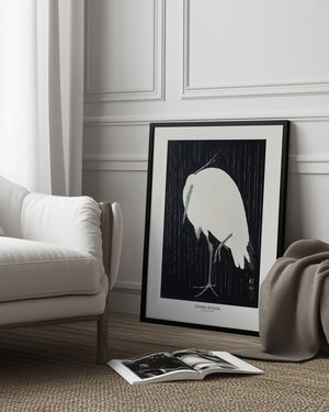Tablou înramat „Egret In The Rain” de Ohara Koson