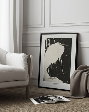 Tablou înramat „Heron In The Snow” de Ohara Koson