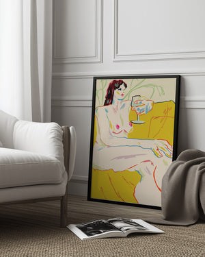 Tablou înramat „Girl With A Wineglass” de Francesco Gulina