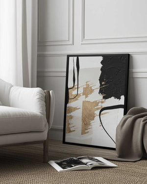 Tablou înramat „Abstract Black and Gold-6” de Sally Ann Moss