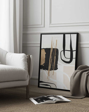 Tablou înramat „Abstract Black and Gold-5” de Sally Ann Moss
