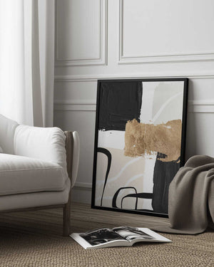 Tablou înramat „Abstract Black and Gold-4” de Sally Ann Moss