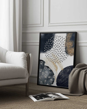 Tablou înramat „Abstract Black and Gold-3” de Sally Ann Moss