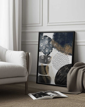 Tablou înramat „Abstract Black and Gold-2” de Sally Ann Moss