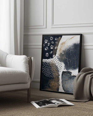 Tablou înramat „Abstract Black and Gold-1” de Sally Ann Moss