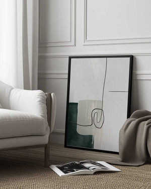 Tablou înramat „Abstract Shapes in Green-1” de Sally Ann Moss