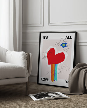 Tablou înramat „It's All Love '69 Heart Greige” de Frances Collett