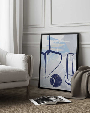 Tablou înramat „Lines of Blue-1” de Sally Ann Moss