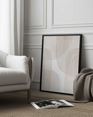 Tablou înramat „Abstract Beige Line Art” de Melloi Art Prints